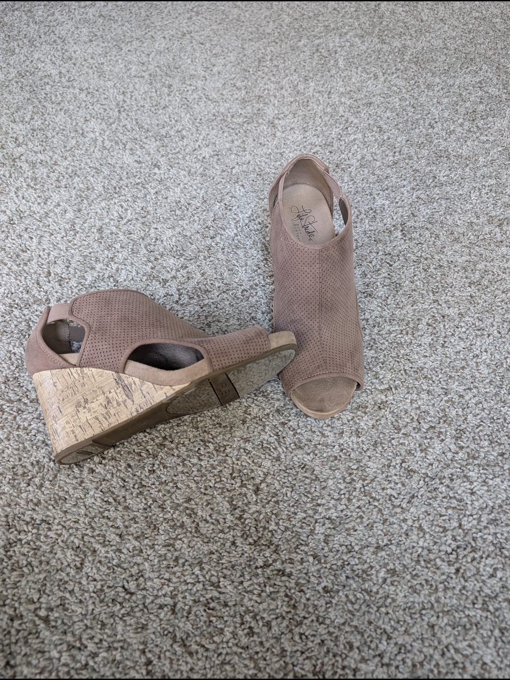 Life Stride Taupe Perforated Peep-Toe Mules